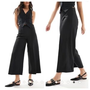 🔴ASOS DESIGN tailored ankle wide leg trousers in black Side Zip